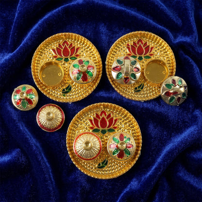 Round kumkum kankavati with lotus pattern for auspicious use